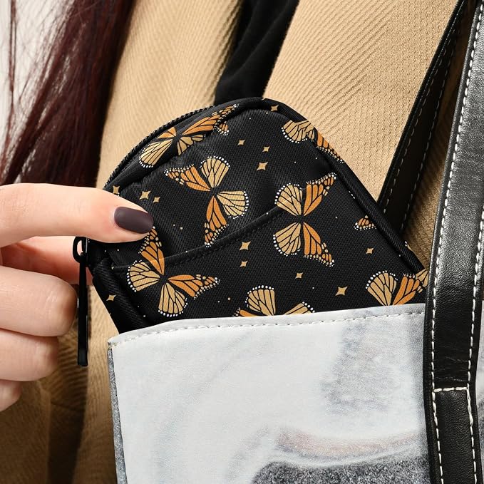 Fustylead Beautiful Monarch Butterflies and Shining Stars Pill Organizer Case with Zipper 2 Times A Day for Vitamin and Supplement, 7 Day Travel Organizer Medicine Case