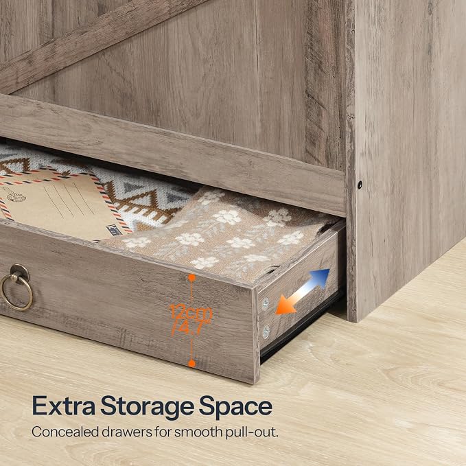 HOOBRO Storage Chest, 43.3" Toy Chest with Drawer, Wooden Storage Bench, Sturdy Entryway Bench Supports 220 lb, Shoe Bench, Safety Hinge, U-Shaped Opening, Easy Assembly, Greige BG711CW01G2