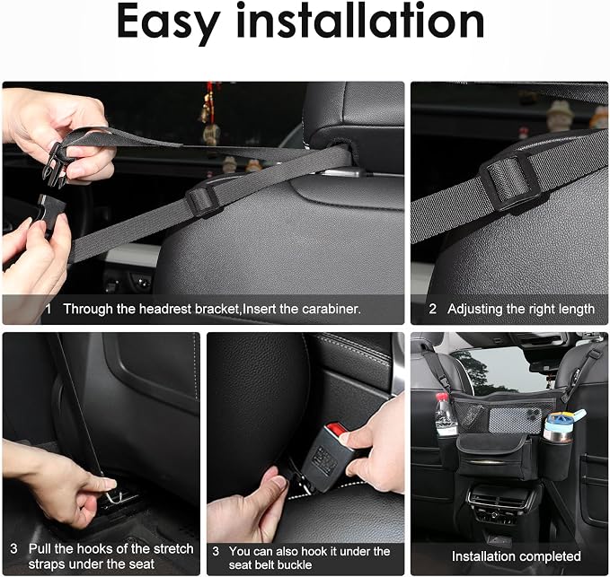 Leather Car Seat Organizer for Handbag/Purse – Fits Between Front Seats, Holds Wallet, Phone & Essentials. (Modle A/Black)