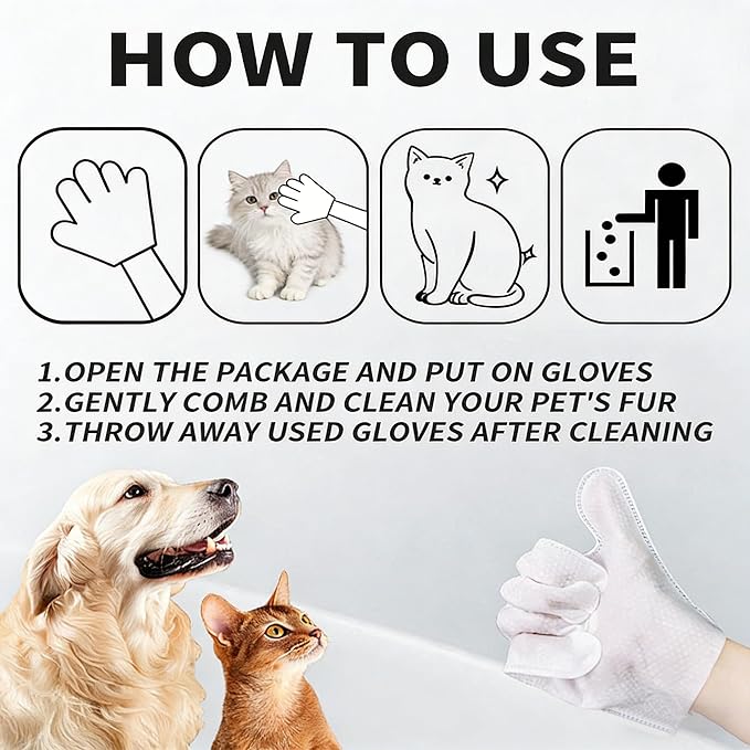 Pet Glove Wipes for Pet,Extra-Thick Rinse-Free Dog & Cat Grooming Gloves,Vet Recommended Hypoallergenic,Gentle & Safe for Cleaning,Deodorizing Wipes for Dander,6pcs unscent