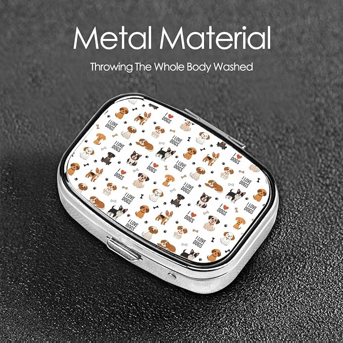 Travel-Sized Pill Organizer Compact Compartment Vitamin Case Cruise Flight Carry-On Must-Have, Cute Doodle Pets Dog Print