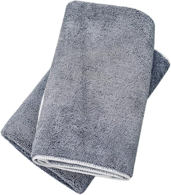 Wooflinen Microfiber Pet Bath Towel, 2-Pack, Ultra-Absorbent, Double Density, Machine Washable for Dogs and Cats