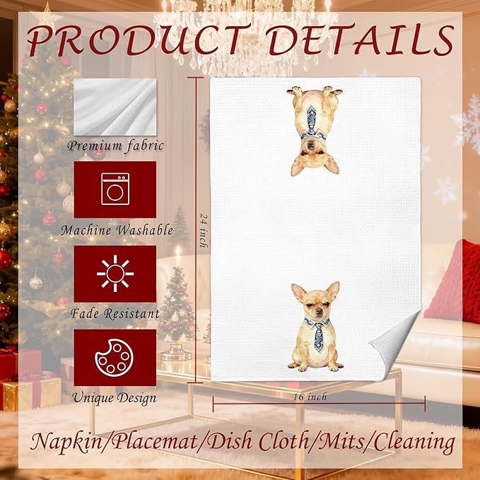Chinoiserie Chihuahua Kitchen Towels 16x24 in, Gifts for Chihuahua Lovers Women, Grandmillennial Tie Dog Decorative Hand Tea Dish Towels for Bathroom Kitchen