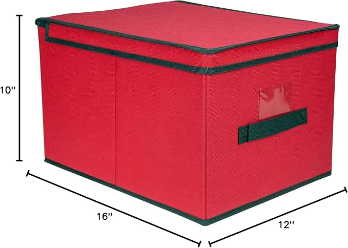 Northlight 16" Red Collapsible Christmas Decoration Storage Box with Handel