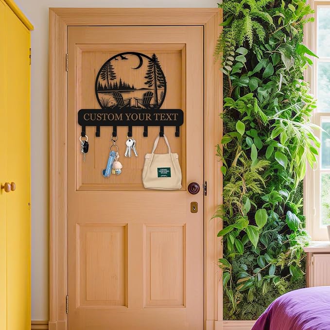 Personalized Key Holder for Wall, Custom Name Metal Key Rack Wall Mount, Lake House Metal Key Hanger with Rust-Resistant Finish, Custom Key Hooks for Cabin Decor and Entryway Organizer