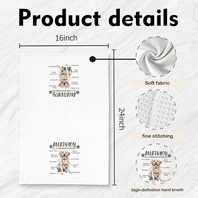 Funny Yellow Labrador Retriever Gifts Kitchen Towels, Yellow lab Gifts for Women, Labrador Lovers Hand Dish Towels for Women Men, Dog Anatomy Tea Towel Dog Room Decor for Home Kitchen Bathroom