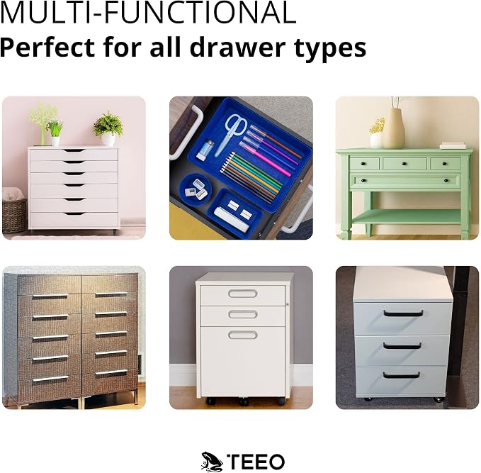 Teeo - Organizers for Drawers - Kitchen Drawer Organizers and Storage - Small Organizer Bins - Makeup Drawer Organizer - Home Office Desk Dividers Compartment Organization - Pack of 7, Royal Blue