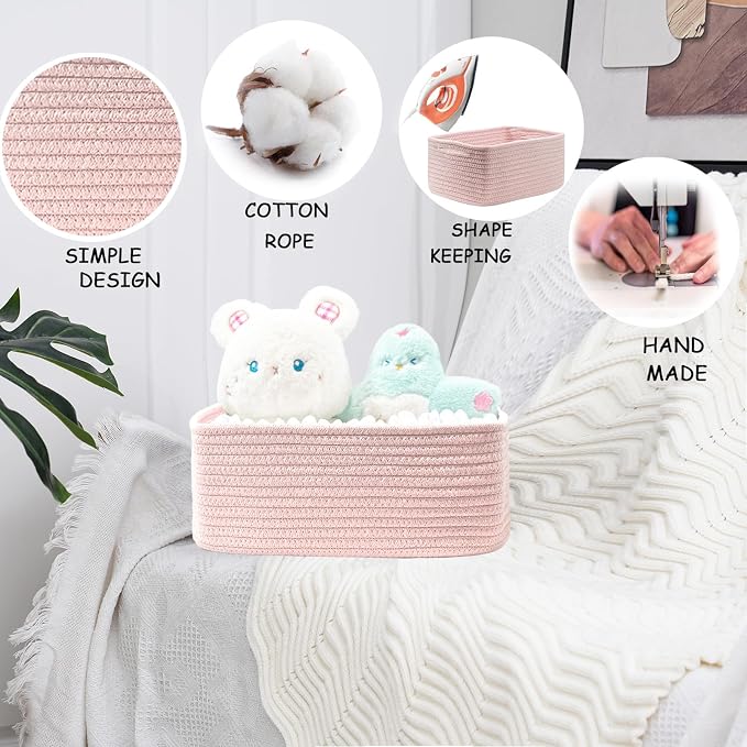 COMFY HOMI 11.5"x7.5"x4.7" Storage Baskets for Organizing | Cotton Rope Woven Basket | Toy Storage Bin Box | Basket for Shelves, Closet Organizer Bin, Decorative Closet Shelf, 3 Pack,