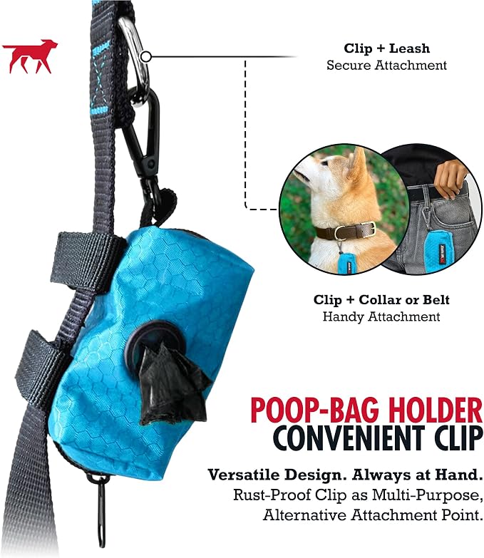 Tuff Pupper Dog Poop Bag Holder | Works with Any Dog Leash | Zippered Waste Bag Dispenser | Waterproof with Rust-Proof Clip | Convenient Lightweight Design | Includes 2 Rolls of Leak-Proof Bags