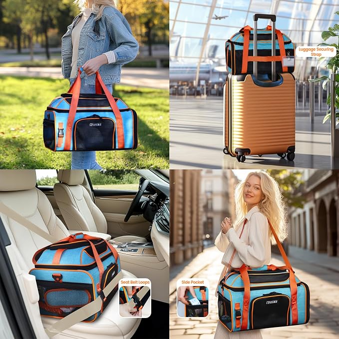 Top-Expandable Pet Carrier 19"x13"x9" Airline Approved, Blue | for Southwest Allegiant Airlines, Lockable Safety Zippers and Anti-Scratch Mesh, Pets Under 12 Lbs