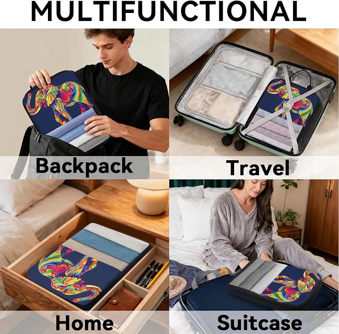 Elephant 6 Set Compression Packing Cubes Wild Animal Art Print Expandable Packing Organizer for Travel Accessories Luggage Suitcase Bag
