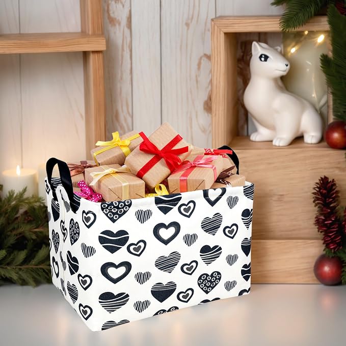 Valentine's Day Basket Gift for Empty Cute Heart Large Storage Bin for Kid and Baby Room Décor (Black Creative Love)