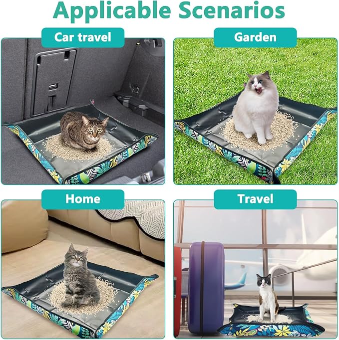 BNOSDM Travel Litter Box for Cats Foldable Litter Boxes Kit Portable Litterbox with Scoop Bowl Waterproof & Non-Stick for Hotels, Outings, Temporary Stays, Car, Plane (22.8x22.8x3.15in)