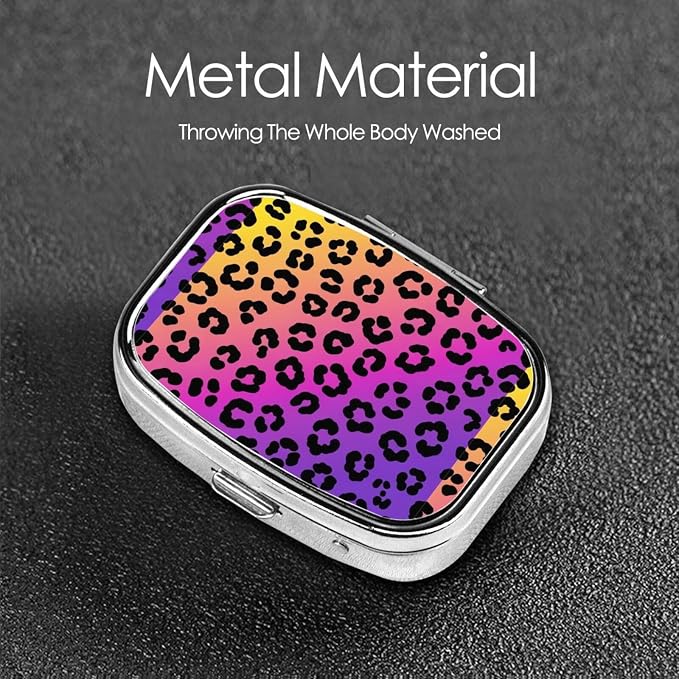 Leakproof Pill Box Fish Oil Organizer Portable Medicine Case Hiking Camping Outdoor Essentials, Cheetah Skin Rainbow Leopard Print