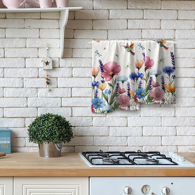 Giwawa Flower Hummingbird Hand Towels Set of 2 Floral Butterfly Soft Fingertip Towels Seasonal Kitchen Dish Towels for Bathroom Home Hotel Decor