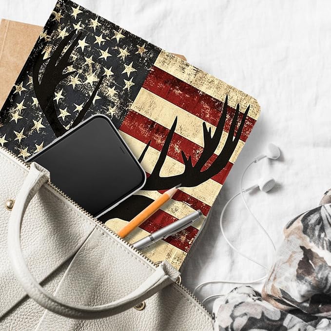 for Microsoft Surface Pro 7 Plus,Surface Pro 7/6/5/4 12.3" Tablet Case,Auto Wake/Sleep,Adjustable Stand Protective Cover - American Flag Deer