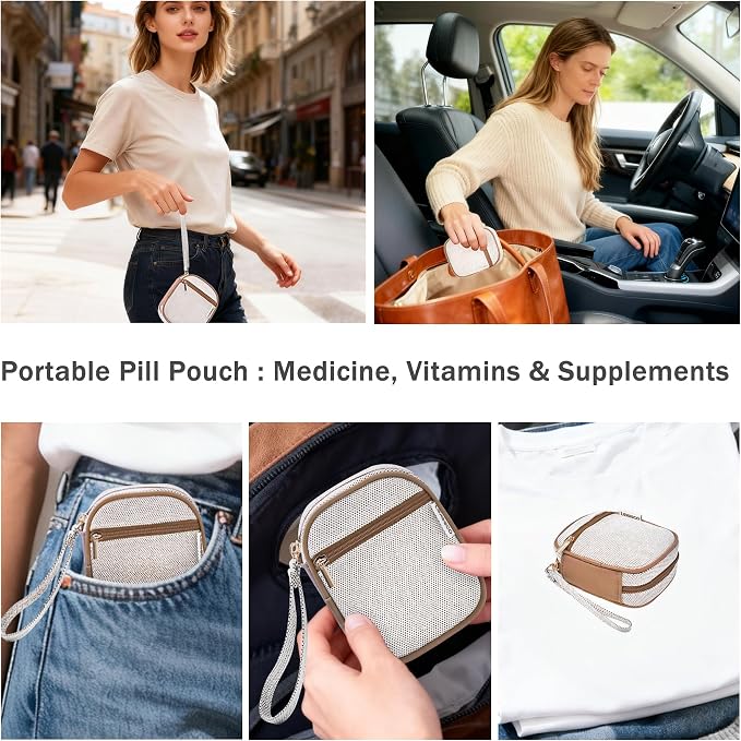 Lexeeco Travel Pill Case for Purse with Weekly Pill Organizer 3 Times a Day | Cute Am Pm Pill Box 7 Day ,Travel Medicine Organizer Pill Container Holder for Vitamins,Fish Oils,Medication,Medical Supplies