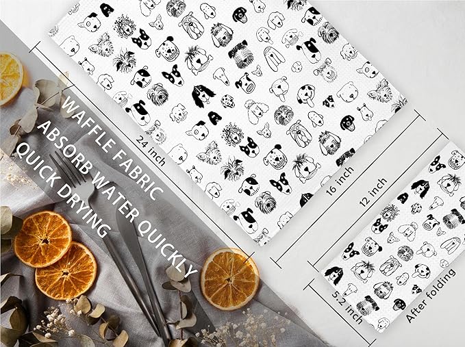 Jvpke Black and White Dog Dish Hand Towels for Kitchen Bathroom 16x24 - Dog Lover Gifts for Women Mom, Dogs Decor for Bathroom Home