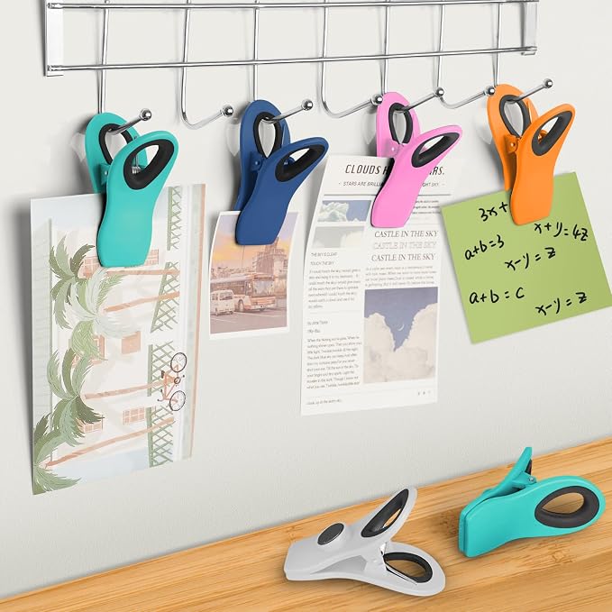 12 Pack Chip Clips, Bag Clips for Food, Magnetic Sealers for Chips and Other Food, Plastic Bag Clip for Kitchen, Fridge, Clothes, Sewing and Artwork (Multi-Color)