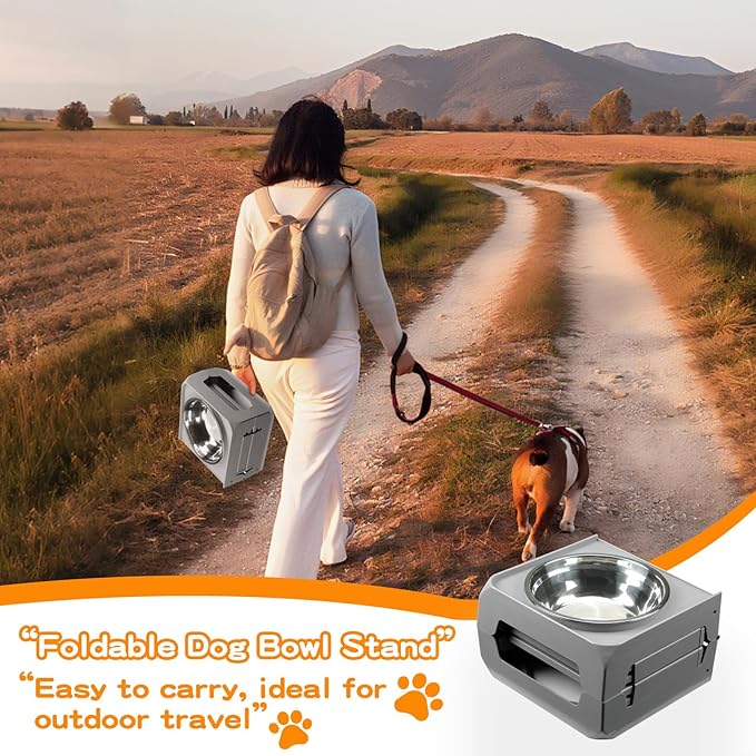Elevated Dog Bowls for Large Dogs 5 Adjustable Heights 7.5"-15.4", 2 X-Large 10โ Stainless Steel Bowls, Heavy Duty Raised Dog Bowl Stand Foldable Pet Feeder for Dogs Shoulder Height Over 15โ, Grey