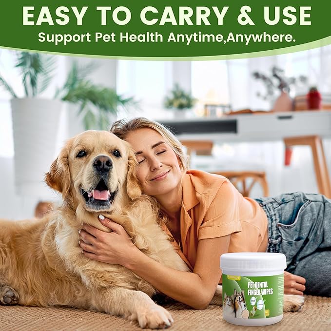 Dog Dental Care Wipes - Dog Teeth Cleaning Wipes & Pet Teeth Cleaning Wipes for Dogs & Cats - Reduces Plaque, Freshens Breath - Easy-to-Use Dog Dental Care Solution (60 PCS, Coconut)