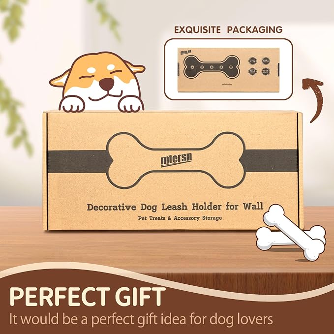 MTERSN Dog Leash Holder Wall Mount with Bone Shape, Entryway, Retro Brown