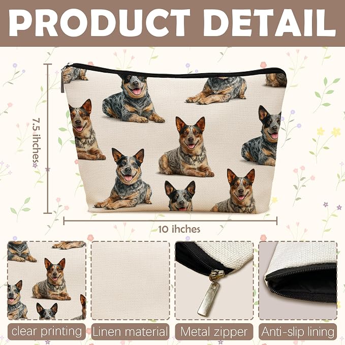 Australian Cattle Dog Makeup Bag, Australian Cattle Lovers Gifts Cosmetic Bag for Women, Dog Mom Lovers Owner Gifts for Women Christmas, Pet Lover Gift Zipper Travel Makeup Pouch for Purse