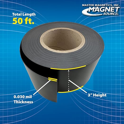 Master Magnetics Flexible Magnet Strip with Black Vinyl Coating, 1/32"" Thick, 3"" Height, 50 Feet, 1 Roll
