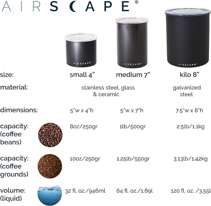 AirScape by Planetary Design | Airless Storage | 250g | Brushed Steel | Food Storage Container | US Patented Airtight Lid | Push Out Excess Air Preserve Food Freshness (Small, Brushed Steel)