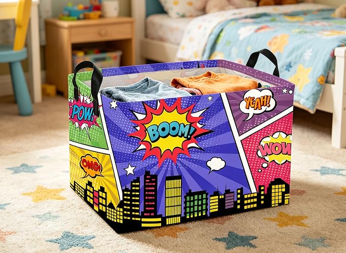 Rectangle Kids Baskets Spider Basket Cute Storage Bin Fish Box for Room Decor Gift Basket(City)