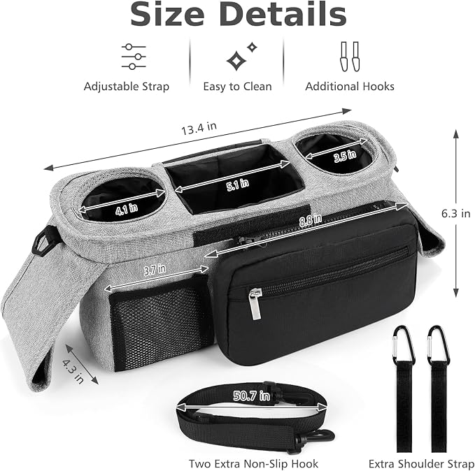 Accmor Universal Stroller Organizer with Insulated Cup Holder Detachable Phone Bag and Shoulder Strap,Stroller Bag Caddy Organizer for Uppababy, Baby Jogger, Britax Strollers