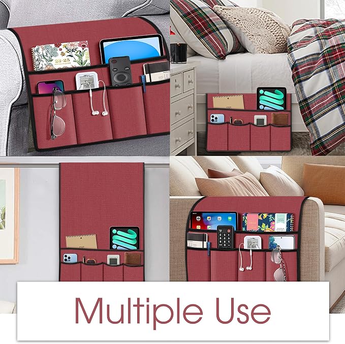 Joywell Armrest Organizer Remote Holder, Spiced Coral | For Recliner Armchair, Couch Sofa Arm Chair Caddy, 6 Pocket Storage, For Magazine, iPad, Phone