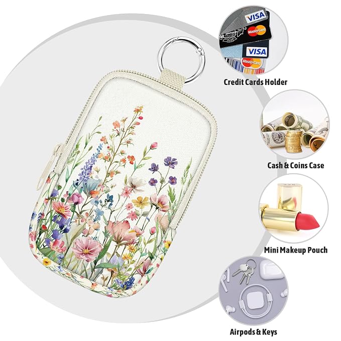 Hand Sanitizer Holder, Wild Flowers Spray Case Zippered Pouch | Keychain, Travel Size, Cute Fashion Accessory with Snap Hook, for Glow Mist and Power Mist 1FL OZ, Mini Small Pocket Clip on