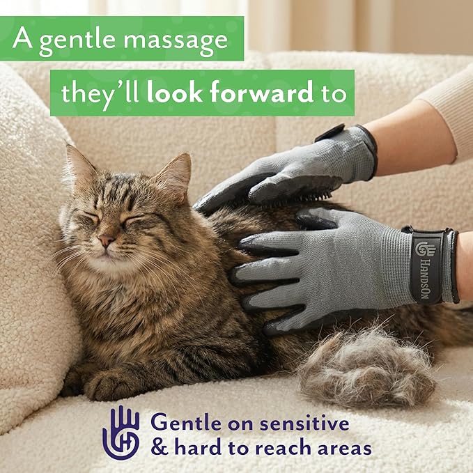 H Handson Pet Grooming Gloves - Patented #1 Ranked, Award Winning Shedding, Bathing, & Hair Remover Gloves - Gentle Brush for Cats, Dogs, and Horses (Purple, Small)