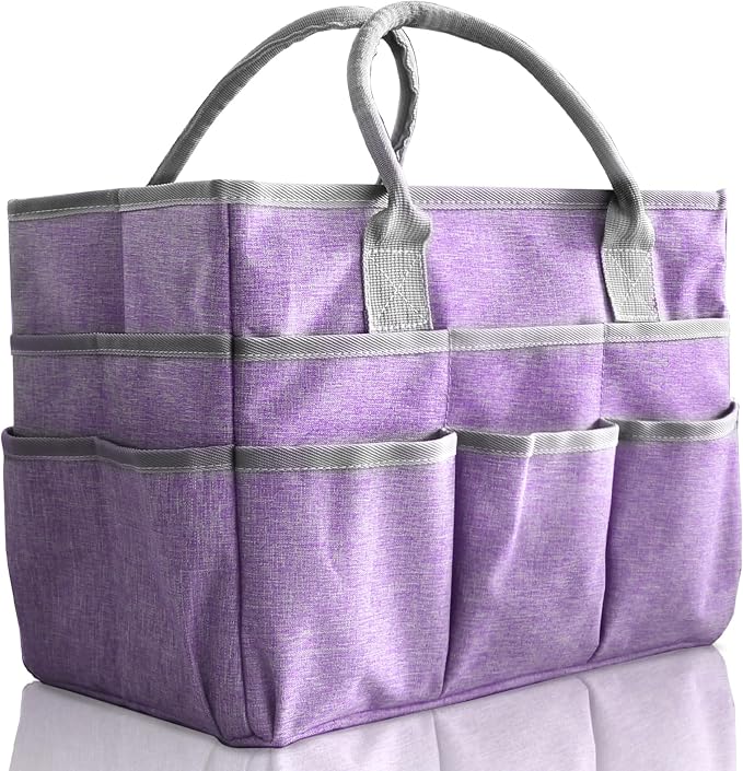 Cupohus Craft Organizer Tote Bag, Purple Sewing Bag for Art | Supply Storage Bags with Pockets and Handles, Oxford Fabric Carrying Caddy for Teacher, Officer, Artist, Traveler, and More