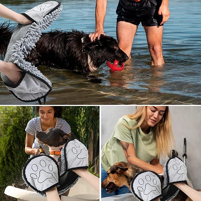 Absorbent Dog Towel, Microfiber Quick Drying Towel, Dog Bath Towel for Puppies, Super Absorbent Machine Washable Pet Towel with Hand Pocket, 9 x 23 inches (Gray)