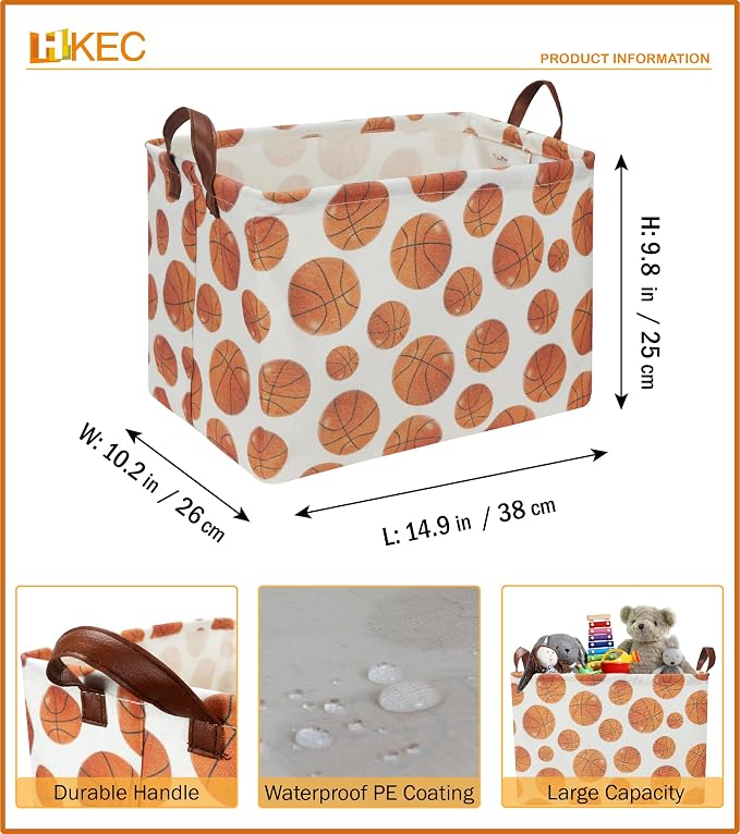 Rectangle Baksetball Print Storage Basket, Books Box, Room Decor,Gift Basket(Basketball)