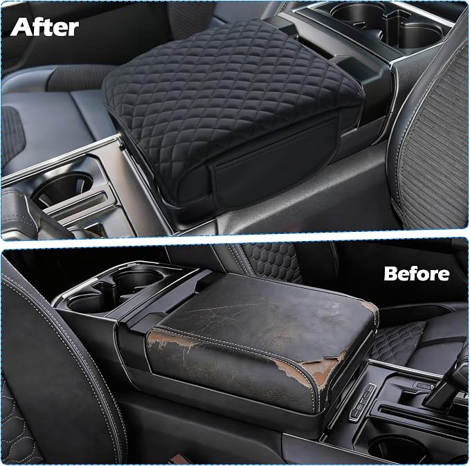 Center Console Cover for 2021-2025 2026 Ford F150, 2022-2026 F150 Lightning Work Surface Console Armrest Cushion Leather Protector Interior Accessories (with Pockets Storage Bag)