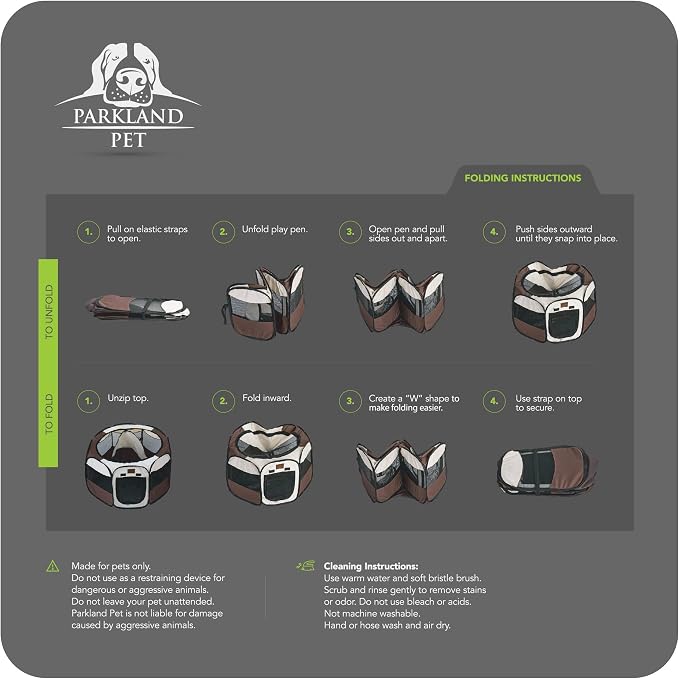 Portable Foldable Playpen Exercise Kennel Dogs Cats Indoor/Outdoor Removable Mesh Shade Cover, Carrying Case & Collapsible Travel Bowl (Small)