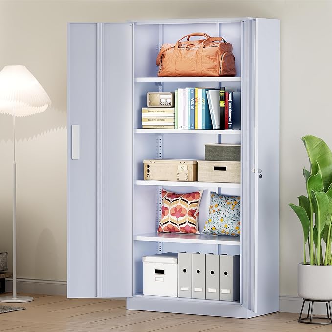 Greenvelly Metal Storage Cabinet, 72" Tall Locking Steel Storage Cabinet with 2 Doors and 4 Adjustable Shelves, Metal File Cabinet for Home Office, Garage, Warehouse, Classroom(Dark Grey)