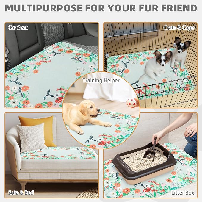 Washable Pee Pads for Dogs, 2 Pack Spring Pet Mats Outdoor Picnic Camping, Super Absorbent Reusable Puppy Training Pads Waterproof, Nonslip and Leak-Proof Dog Pee Pads for Floor, Car, 24"*36"