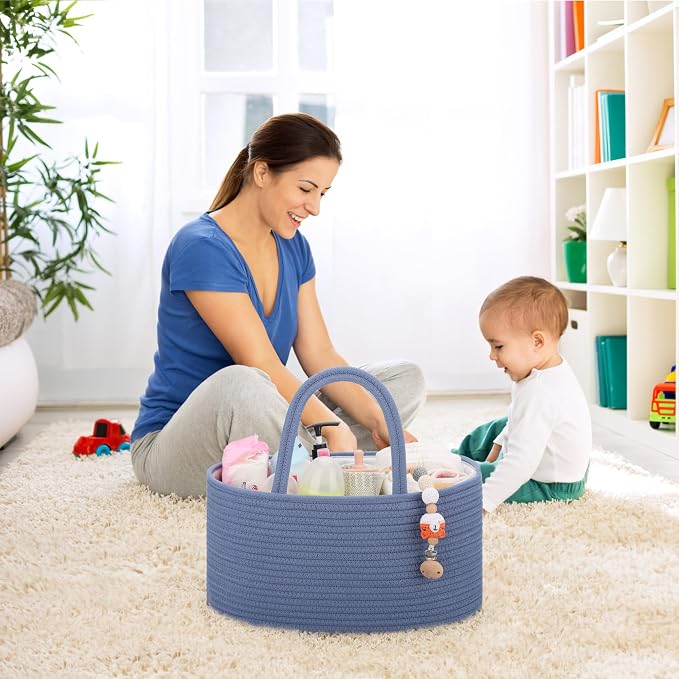 COMSE Large Cotton Rope Baby Diaper Caddy Organizer, Folkstone Gray
