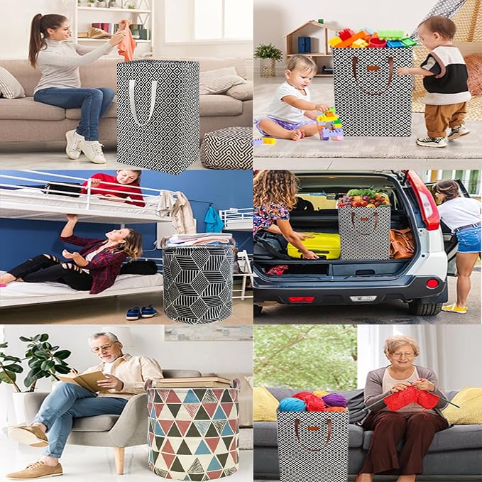 Waterproof Laundry Hamper Collapsible Laundry Basket Leather Handle Laundry Bag Large Clothes Storage Toy Organization for Bathroom Bedroom Laundryroom College Dorms (Pop-Up Laundry Hampers-004)
