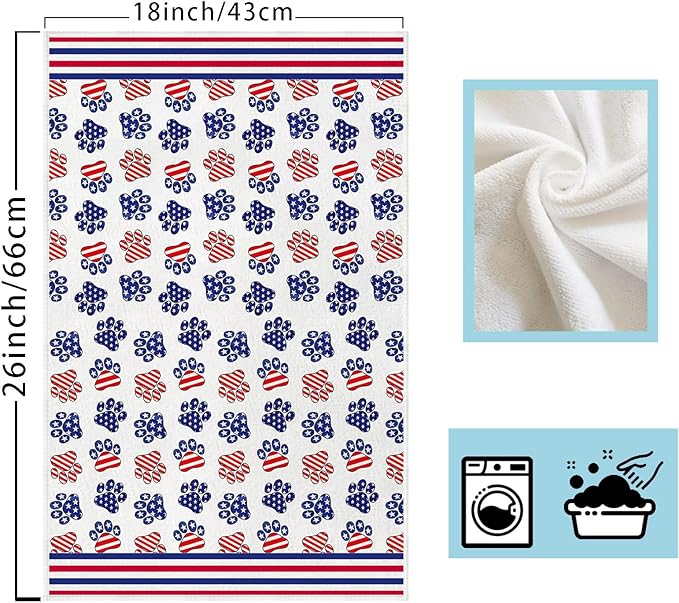 XCHI Dog Paws Bones Stars America Patriotic 4th of July Memorial Day Independence Day Kitchen Towels Dish Towels 18x26 Inch Home Decorations Hand Towels Set of 2 Drying Dishcloth