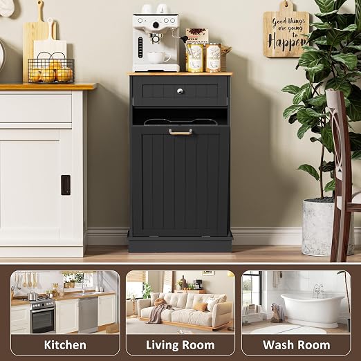 Spurgehom Trash Can Cabinet 13 Gallon, Garbage Cabinet with Drawer