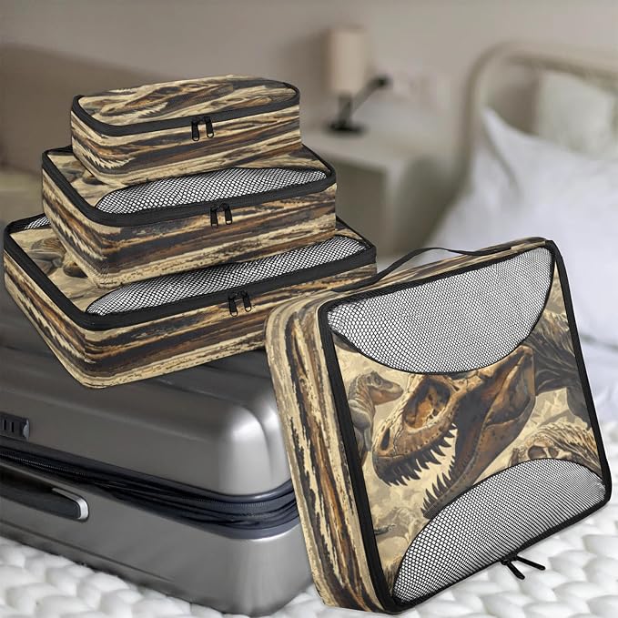 Dinosaur Skull Packing Cubes for Travel, Luggage Packing Organizers, Animal Skull Travel Accessories Large Toiletries Bag for Clothes Shoes Cosmetics Toiletries