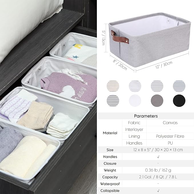 Hinwo 7.9L Compact Canvas Storage Bin with Handles, 6-Pack | Collapsible Fabric Baskets, Storage Cubes, Closet Shelf Organizers, Containers for Small Items Trinkets (Black)