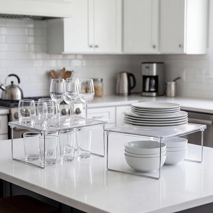 Kitchen Storage Accessories, Foldable Shelf 2 Pack | Stackable shelf cabinet organizer, for pantry, countertop, saving your kitchen storage space.