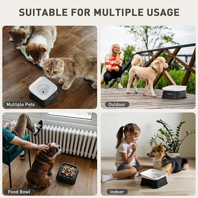 PAWGETHERยฎ No Spill Water Bowl for Dog 2L/68oz Splash Proof Slow Drinking Dog Bowls on Vehicle Travel No Drip Slow Water Bowl for Messy Drinkers Perfect for Small to Medium Sized Dogs