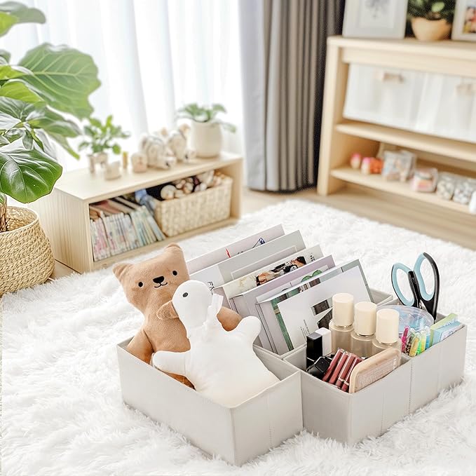 Drawer Organizer Clothes, 10 Pack Dresser Organizer for Baby Clothes, Underwear, Sock- Foldable Closet Organization and Storage Dividers Bins for Nursery, Bedroom (Oatmeal)